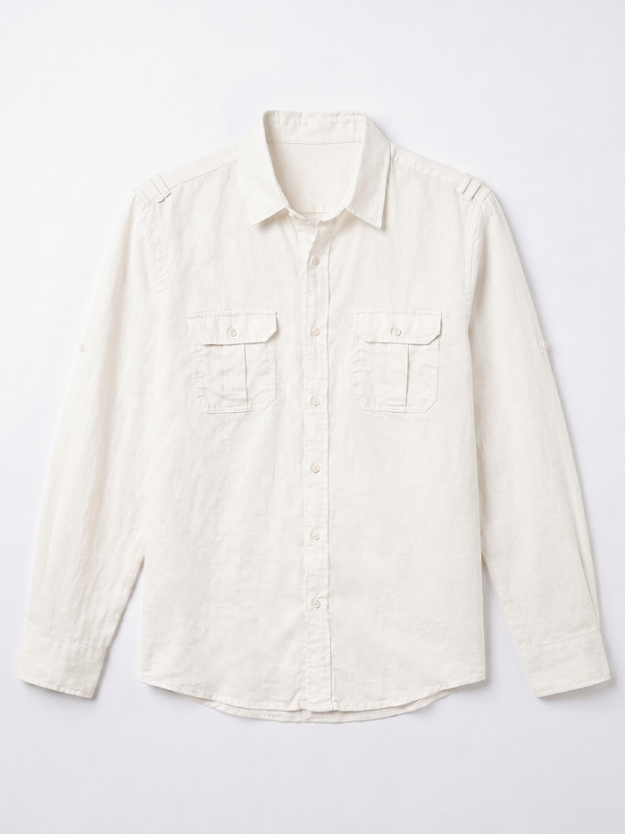 Men's White Linen Cotton Regular Fit Shirt