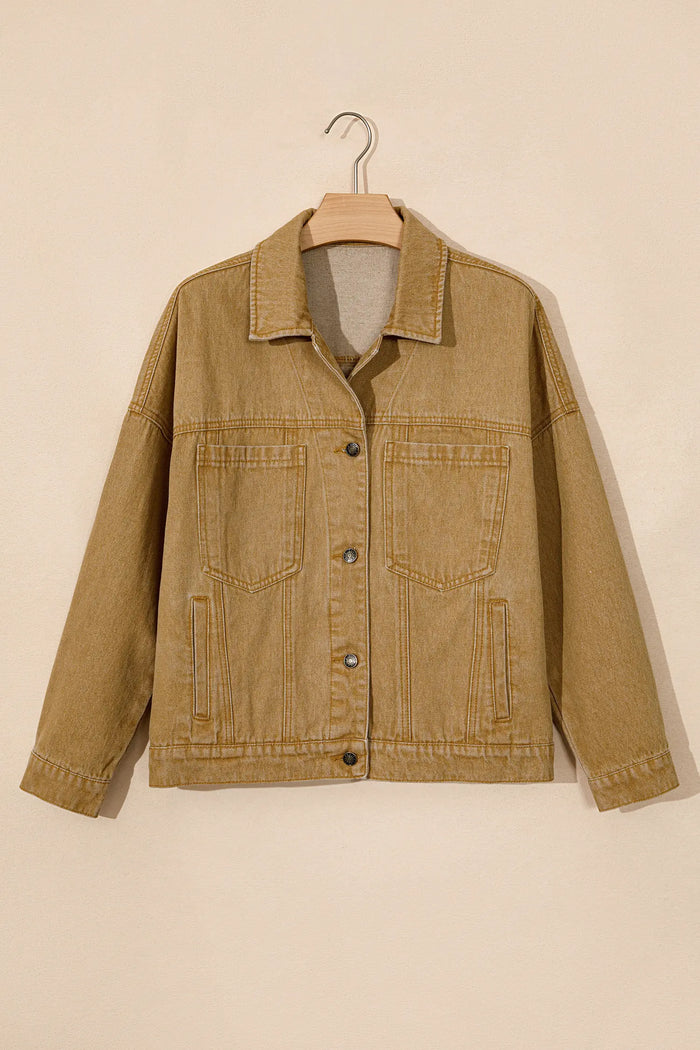 Metal Button Front Long Sleeve Collar Denim Jacket – Honey Gold