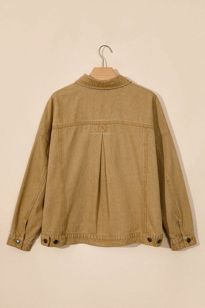 Metal Button Front Long Sleeve Collar Denim Jacket – Honey Gold