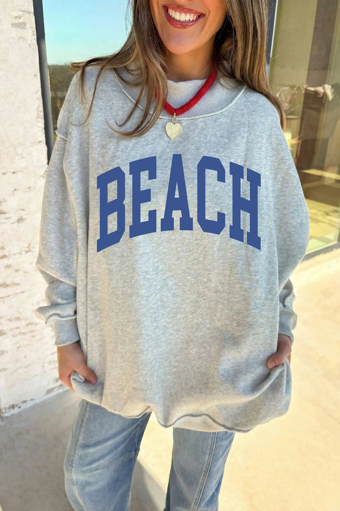 Mock Neck Graphic Print Reversible Sweatshirt – Light Grey