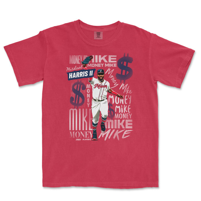 Comfort Colors tee featuring a graphic of Money Mike from "Friday," with colorful text and dollar sign design elements.