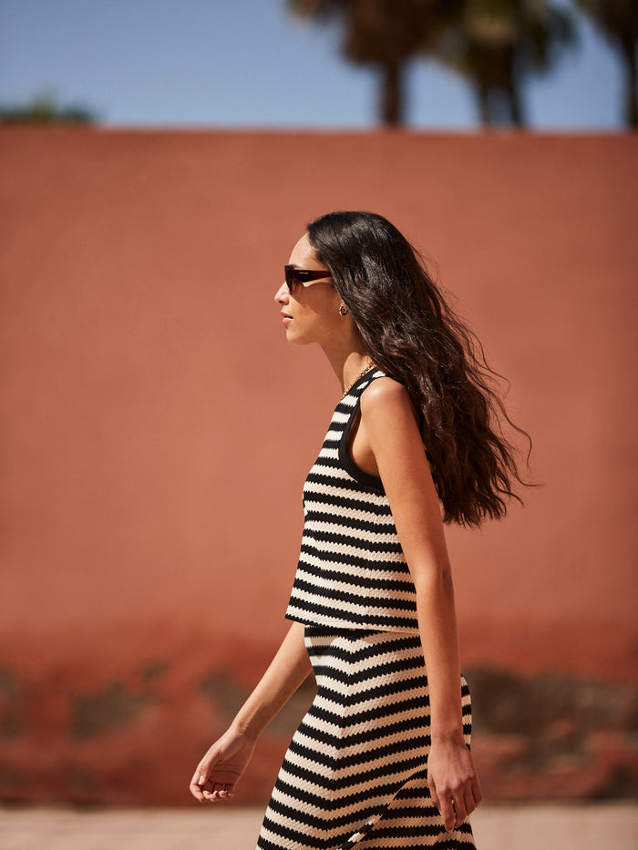 Mono Chevron-Stripe Knitted Tank