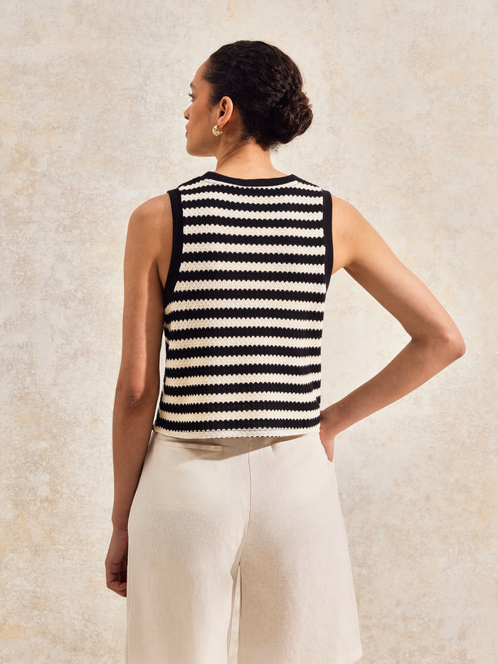Mono Chevron-Stripe Knitted Tank