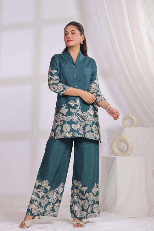 Mystic Leaf Printed Green Russian Silk Co-ord Set