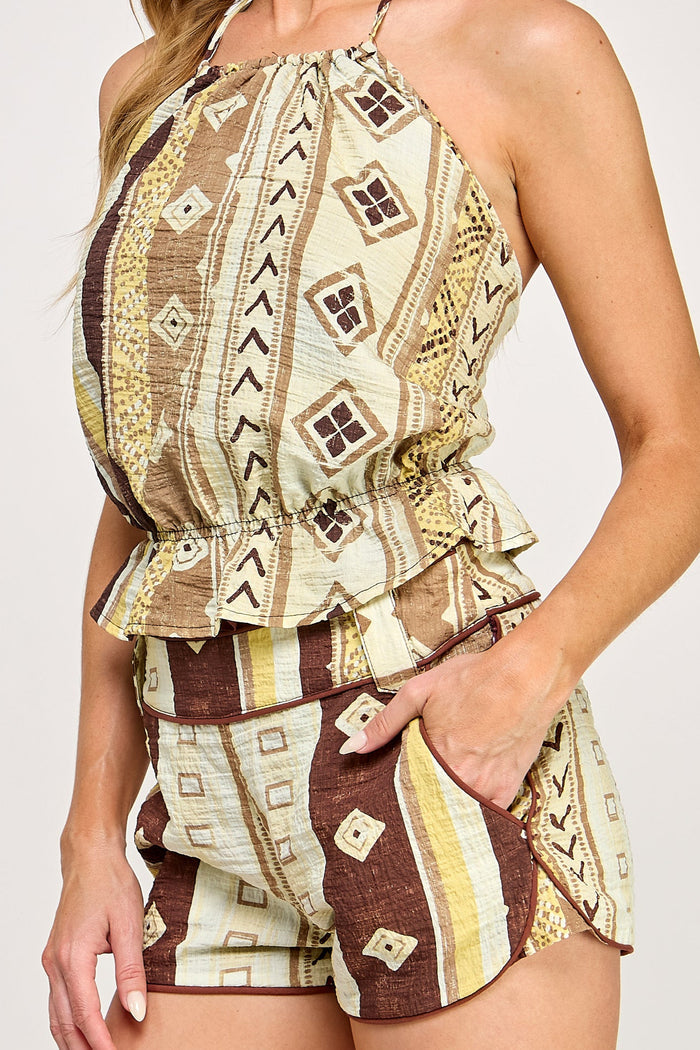 Naia Print Set - Tribal Halter Top & Shorts Set