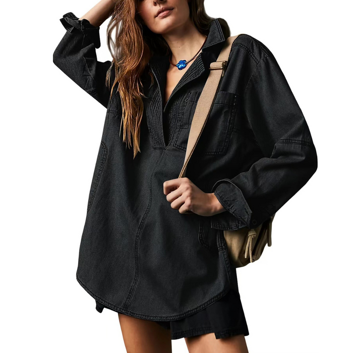 Nalinae™ | Chic V-Neck  Denim Tunic Top