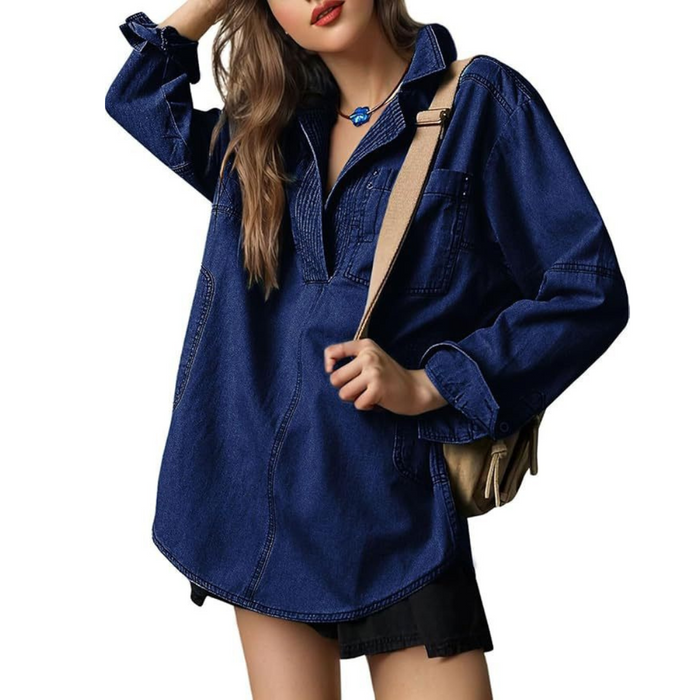 Nalinae™ | Chic V-Neck  Denim Tunic Top