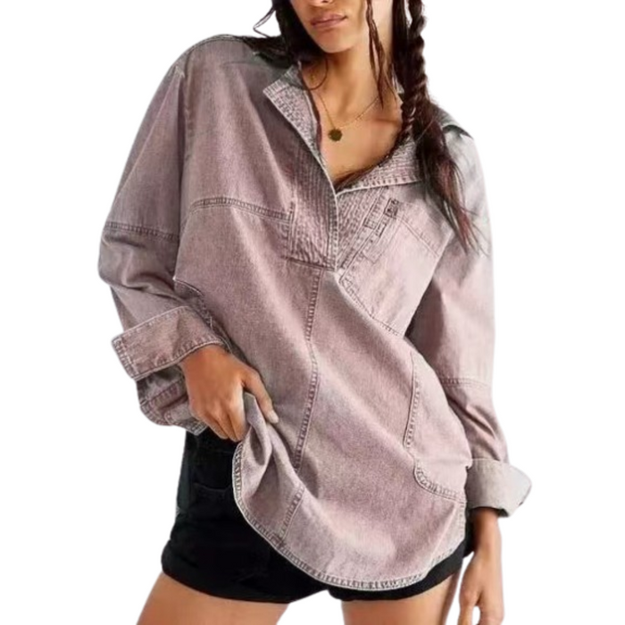 Nalinae™ | Chic V-Neck  Denim Tunic Top