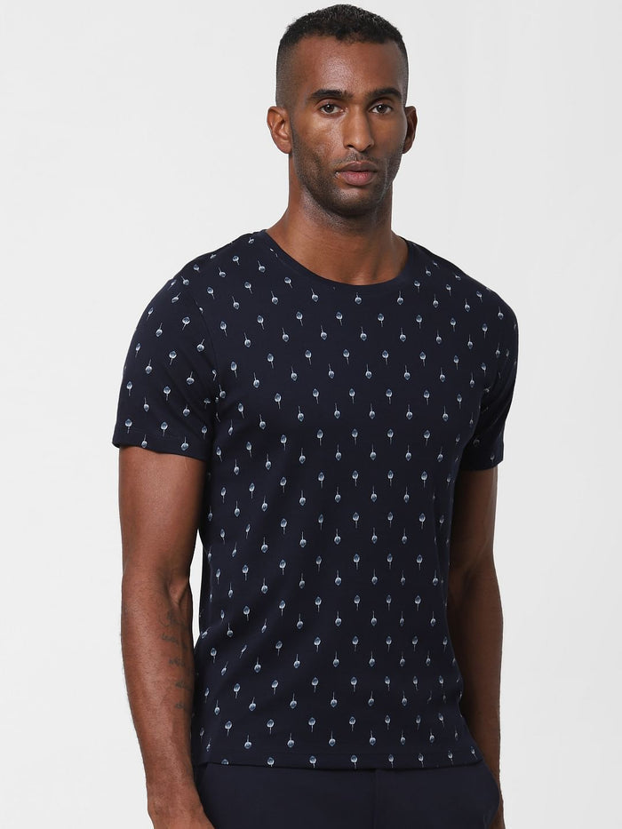 Navy Blue All Over Print T-Shirt