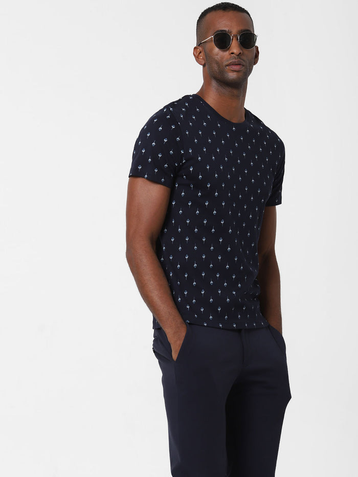 Navy Blue All Over Print T-Shirt