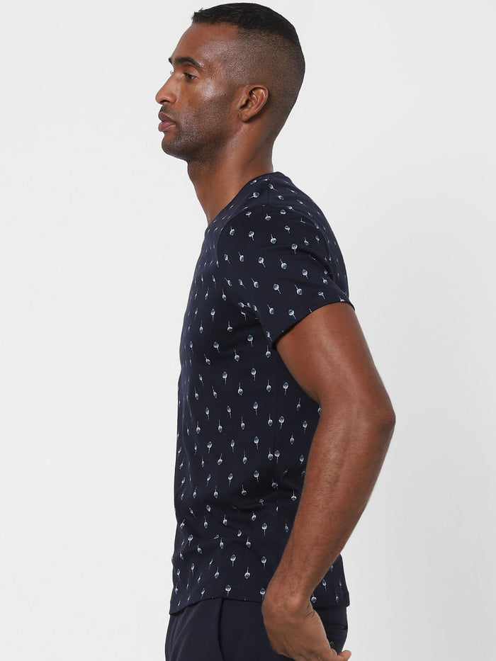 Navy Blue All Over Print T-Shirt