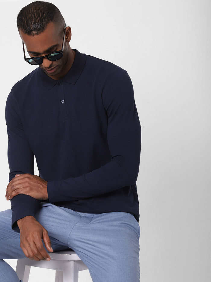 Navy Blue Polo Neck T-Shirt
