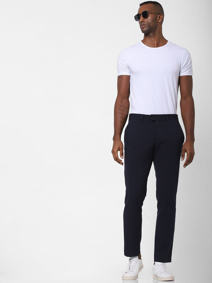 Navy Blue Slim Fit Formal Trousers