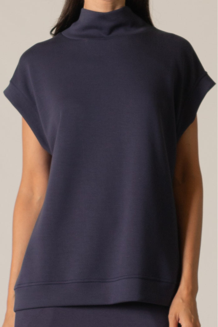 Navy Butter Modal Mock Neck Capped Sleeve Top