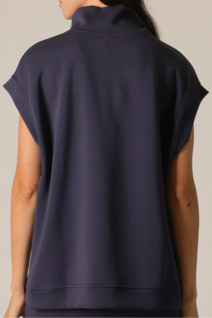 Navy Butter Modal Mock Neck Capped Sleeve Top