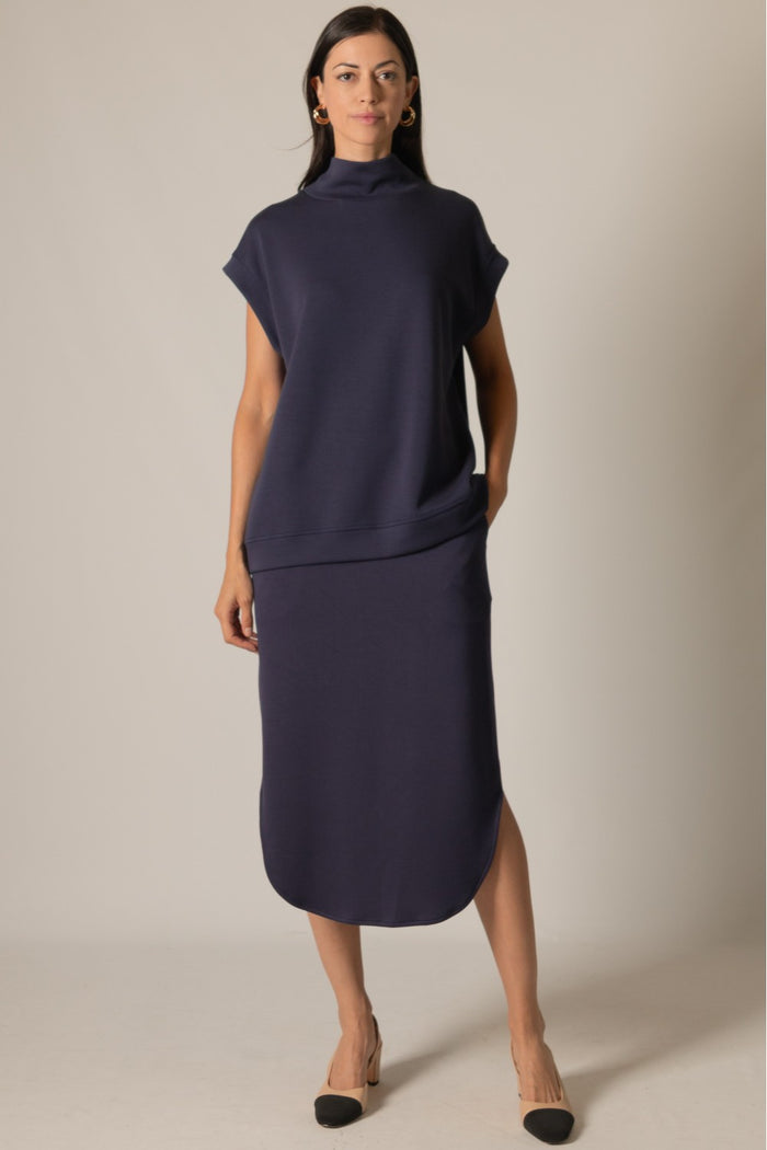Navy Butter Modal Mock Neck Capped Sleeve Top