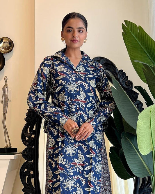 Navy Floral Side Cut Coord Set