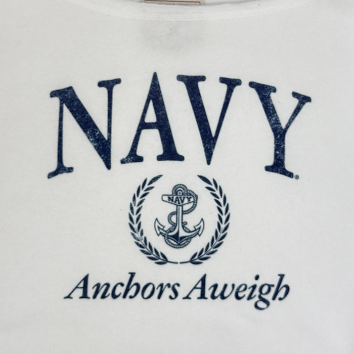 Navy Ladies Tiffany Off the Shoulder Sweatshirt (White)