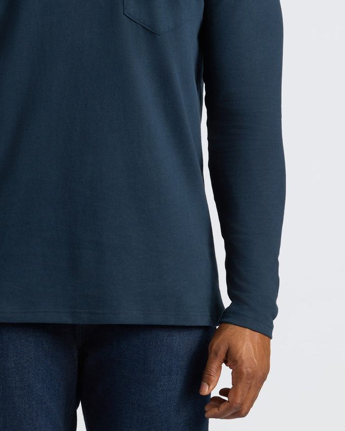 Navy Tall Heavyweight Long Sleeve Pocket Crew with extended length.
