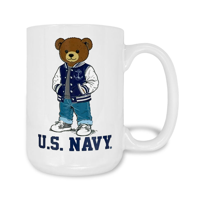 Navy Teddy Bear 15oz Mug (White)