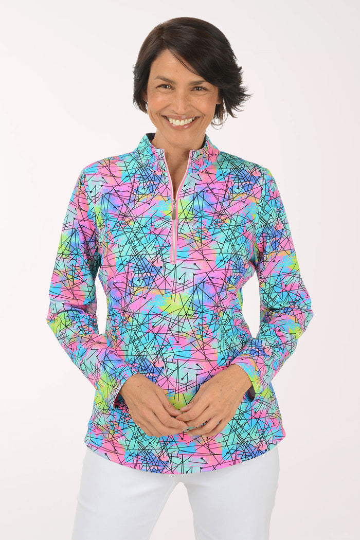 Neon Scribble Cooling UPF50+ Mock Neck Top