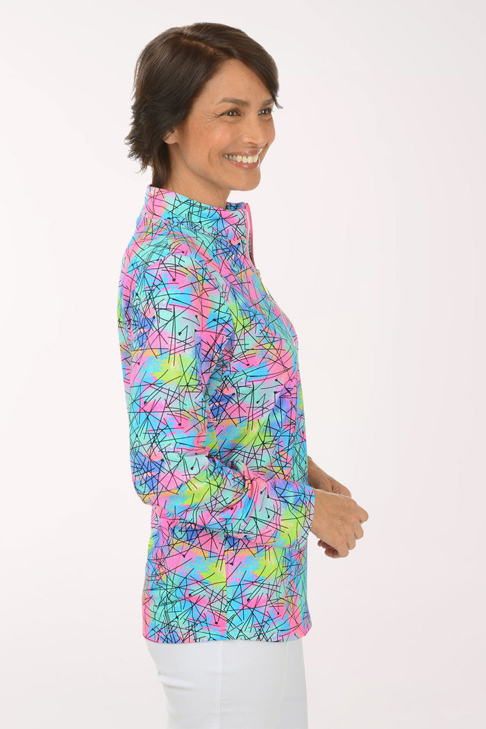 Neon Scribble Cooling UPF50+ Mock Neck Top