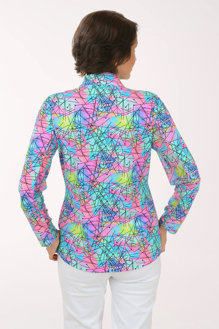Neon Scribble Cooling UPF50+ Mock Neck Top