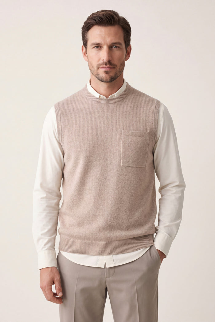 Nerio Extra-Fine Crew Vest Beige