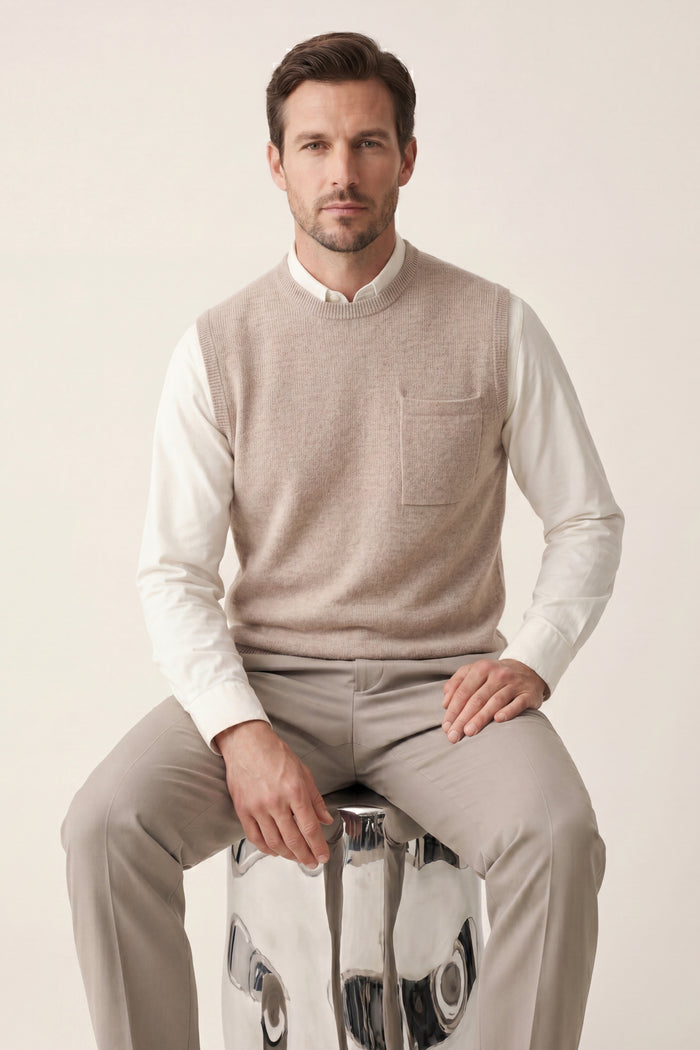 Nerio Extra-Fine Crew Vest Beige