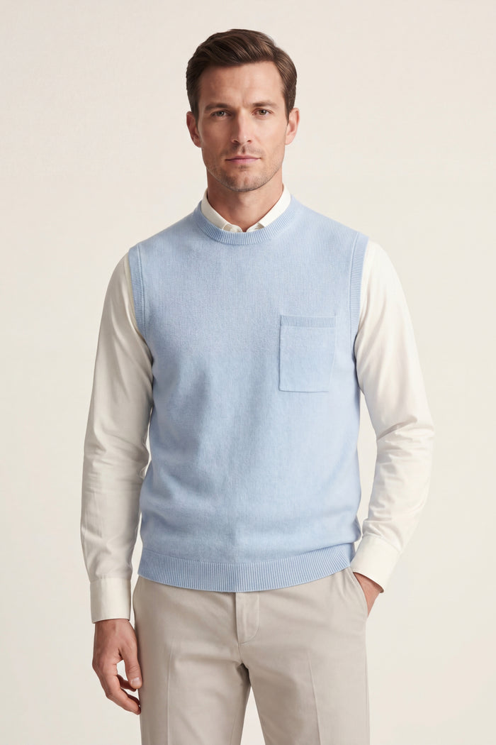 Nerio Extra-Fine Crew Vest Light Blue