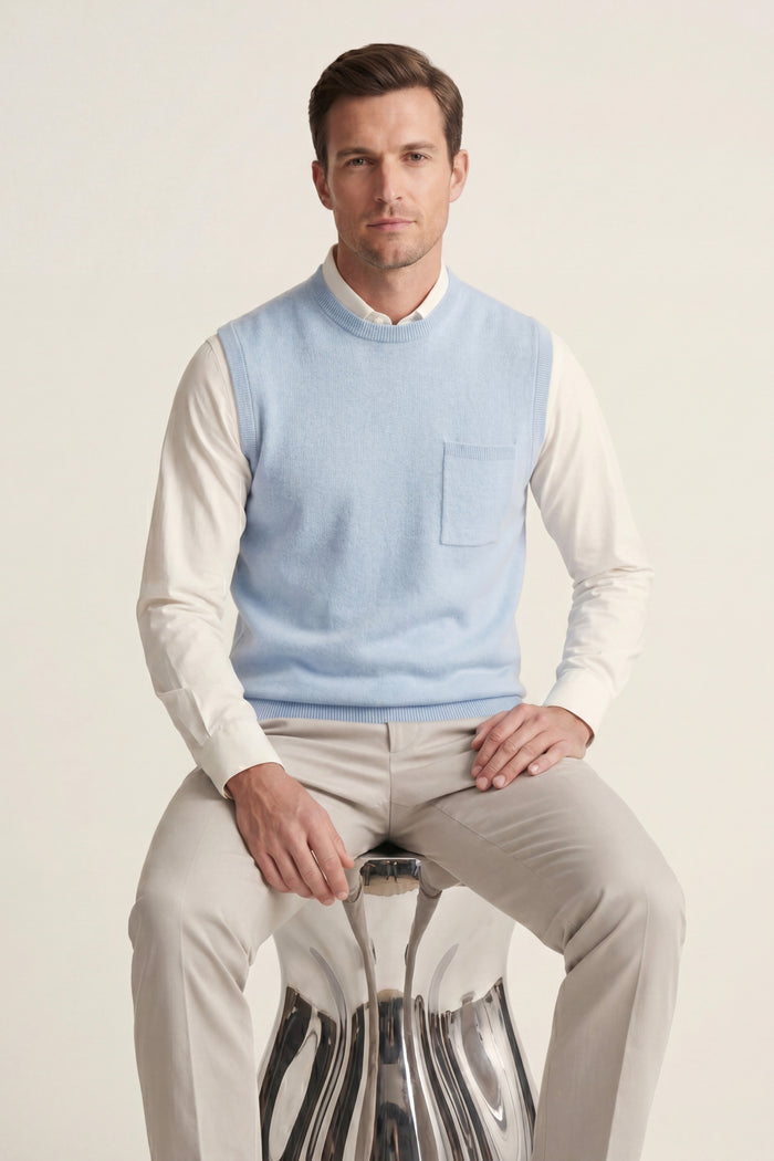 Nerio Extra-Fine Crew Vest Light Blue