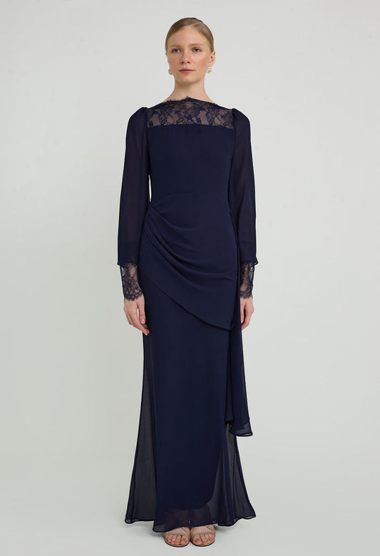 nichii x NURITA HARITH Lustre Lace Side Ruched Maxi Dress