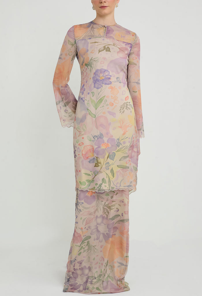 nichii x NURITA HARITH Serene Floral Chiffon Overlay Kurung Set
