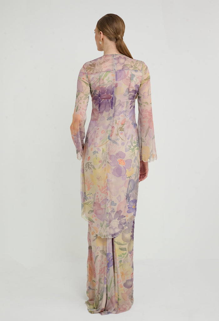nichii x NURITA HARITH Serene Floral Chiffon Overlay Kurung Set