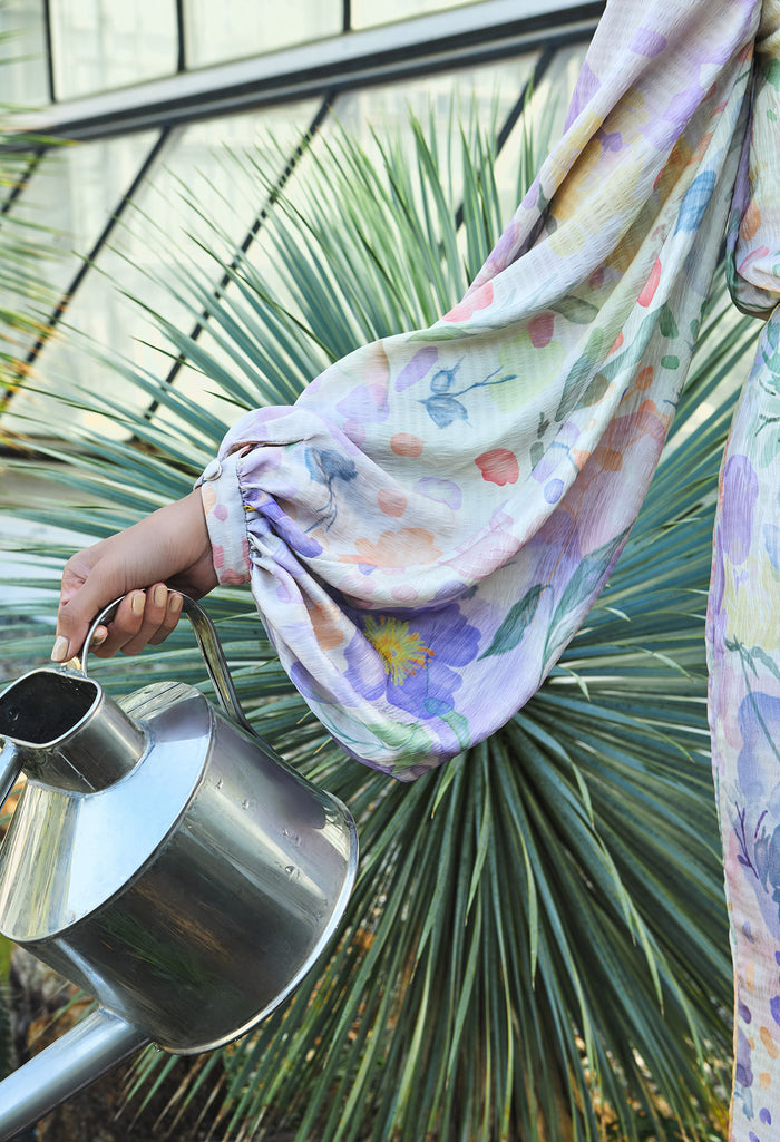 nichii x NURITA HARITH Serene Floral Draped Funnel Collar Maxi Dress