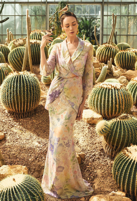 nichii x NURITA HARITH Serene Floral Surplice Petal Maxi Dress