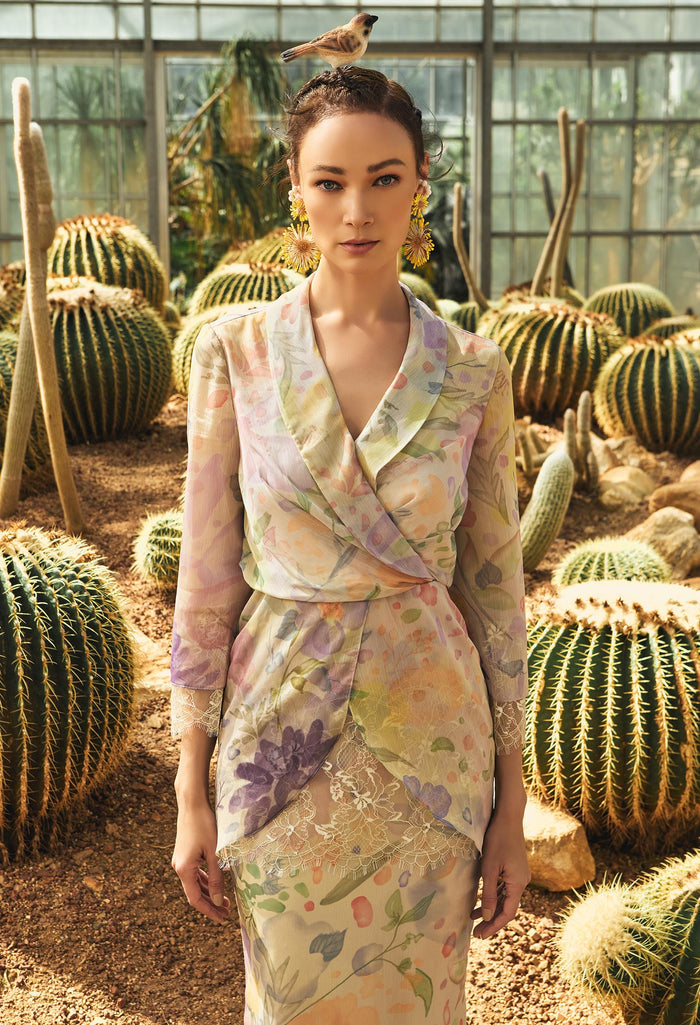nichii x NURITA HARITH Serene Floral Surplice Petal Maxi Dress