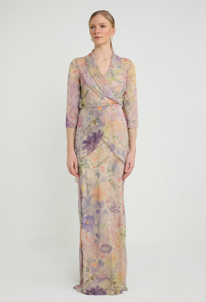 nichii x NURITA HARITH Serene Floral Surplice Petal Maxi Dress