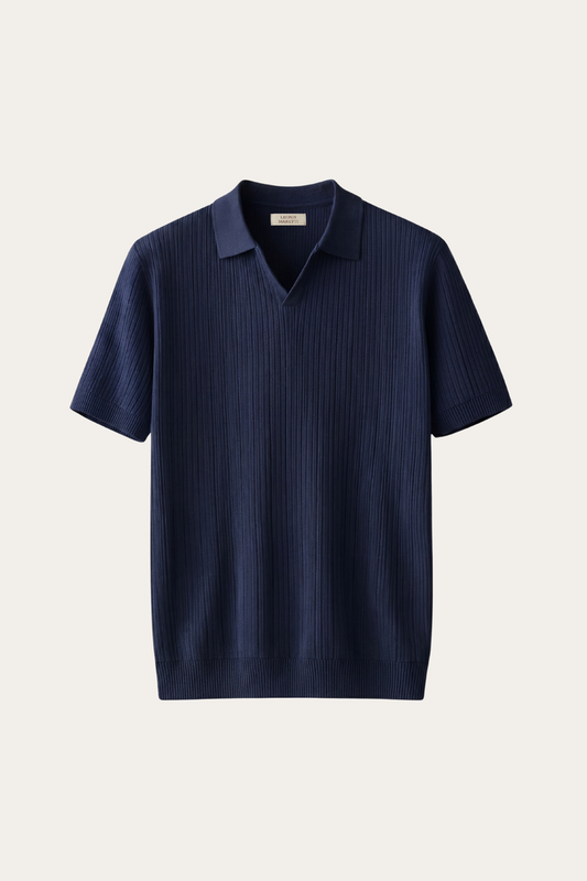 Nicolo Ribbed Knit Polo Navy Blue