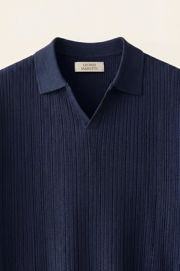 Nicolo Ribbed Knit Polo Navy Blue