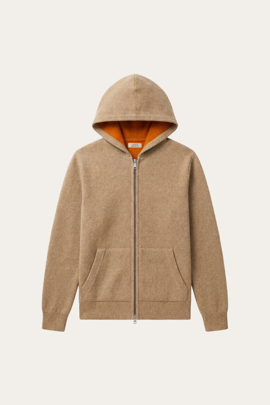 Novaro Hooded Zip Knit Beige/Orange