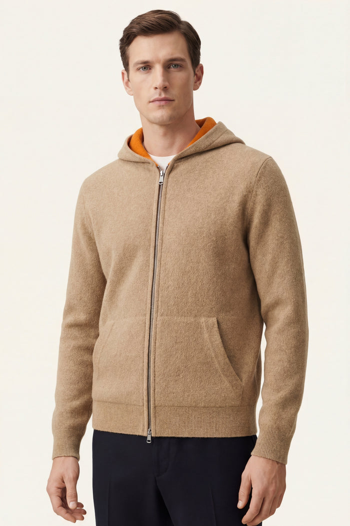 Novaro Hooded Zip Knit Beige/Orange
