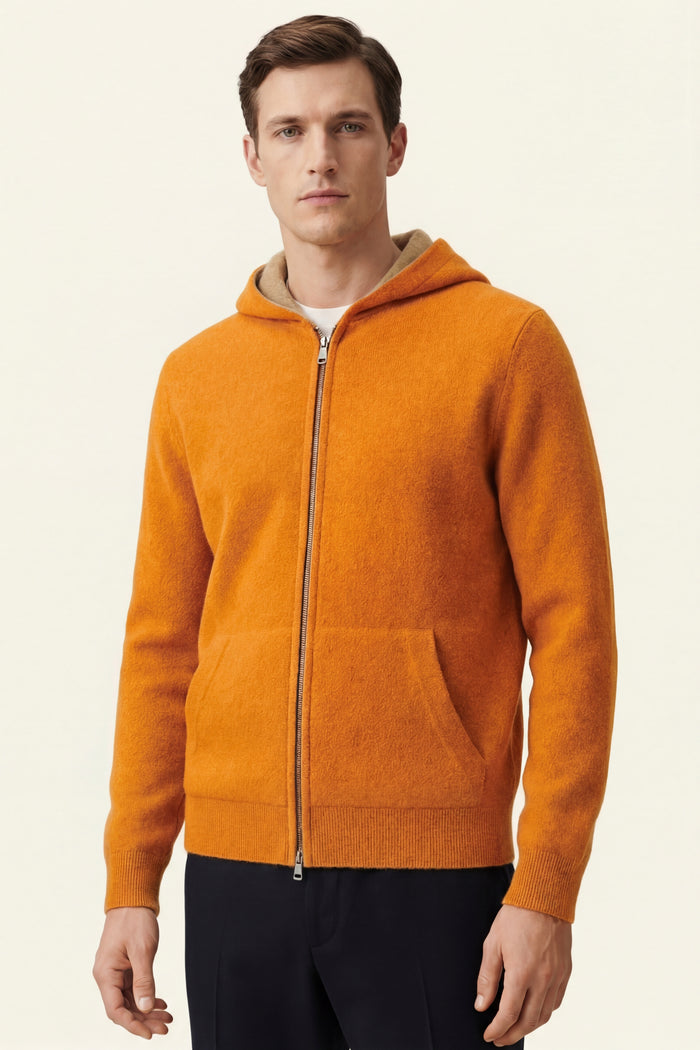Novaro Hooded Zip Knit Beige/Orange