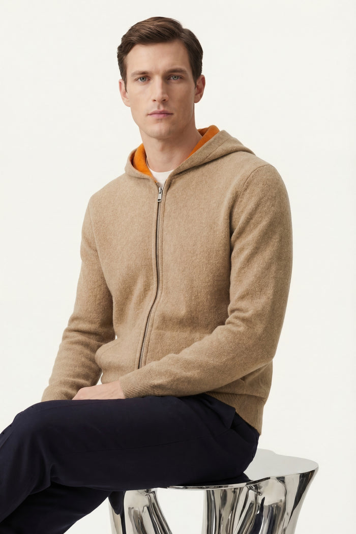 Novaro Hooded Zip Knit Beige/Orange