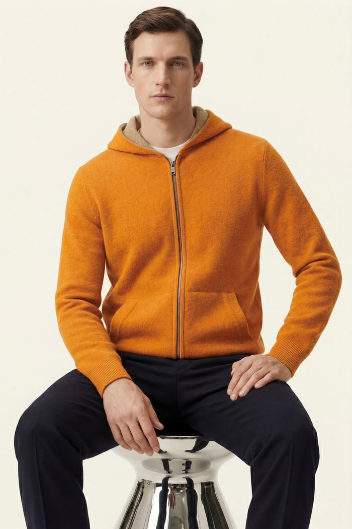 Novaro Hooded Zip Knit Beige/Orange