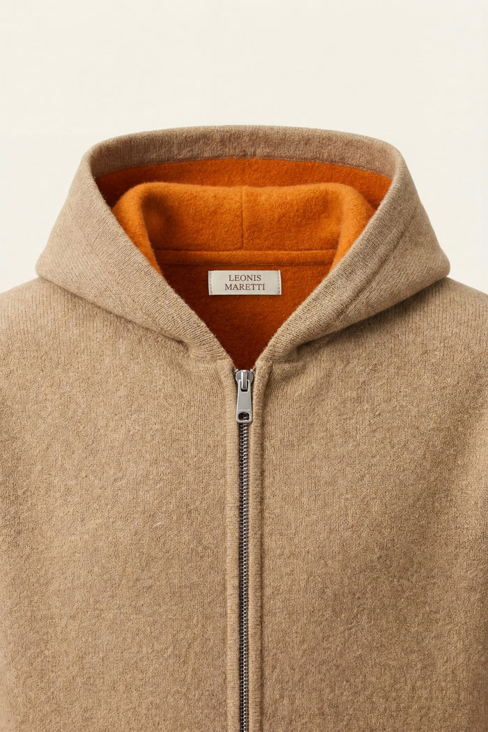 Novaro Hooded Zip Knit Beige/Orange
