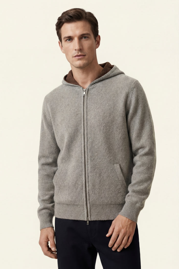 Novaro Hooded Zip Knit Brown/Grey