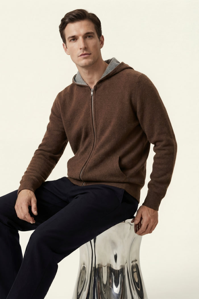 Novaro Hooded Zip Knit Brown/Grey