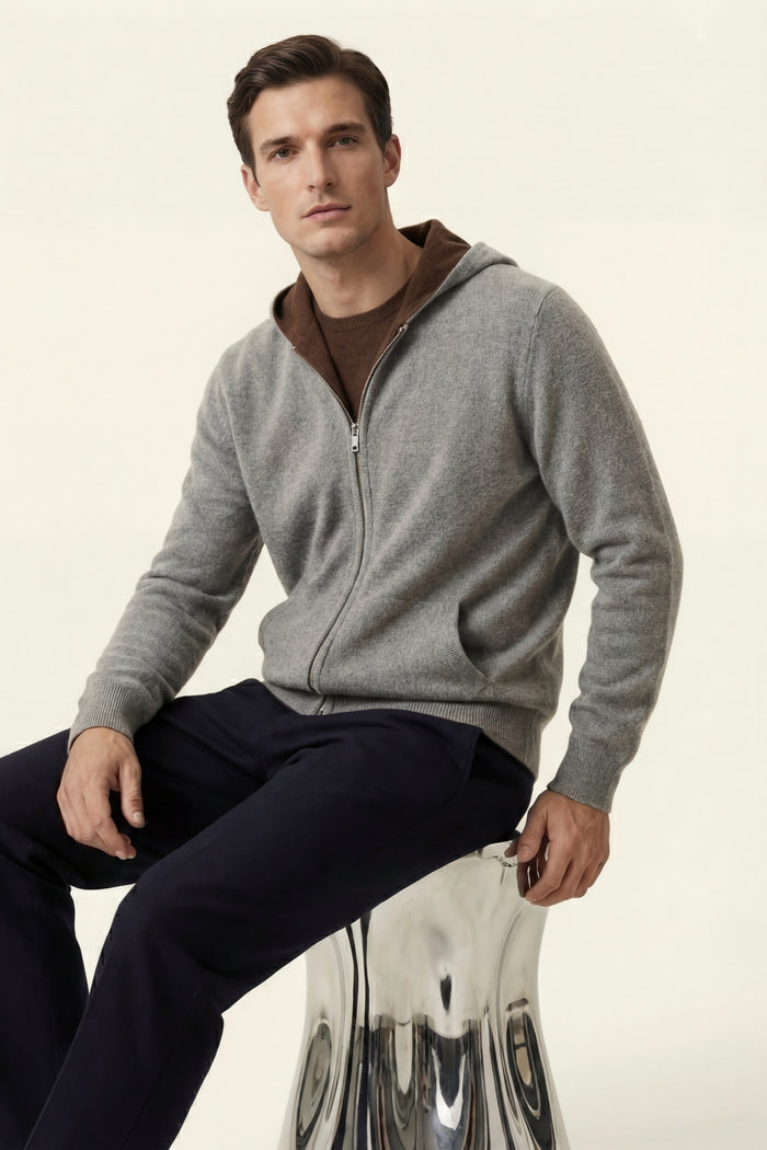 Novaro Hooded Zip Knit Brown/Grey