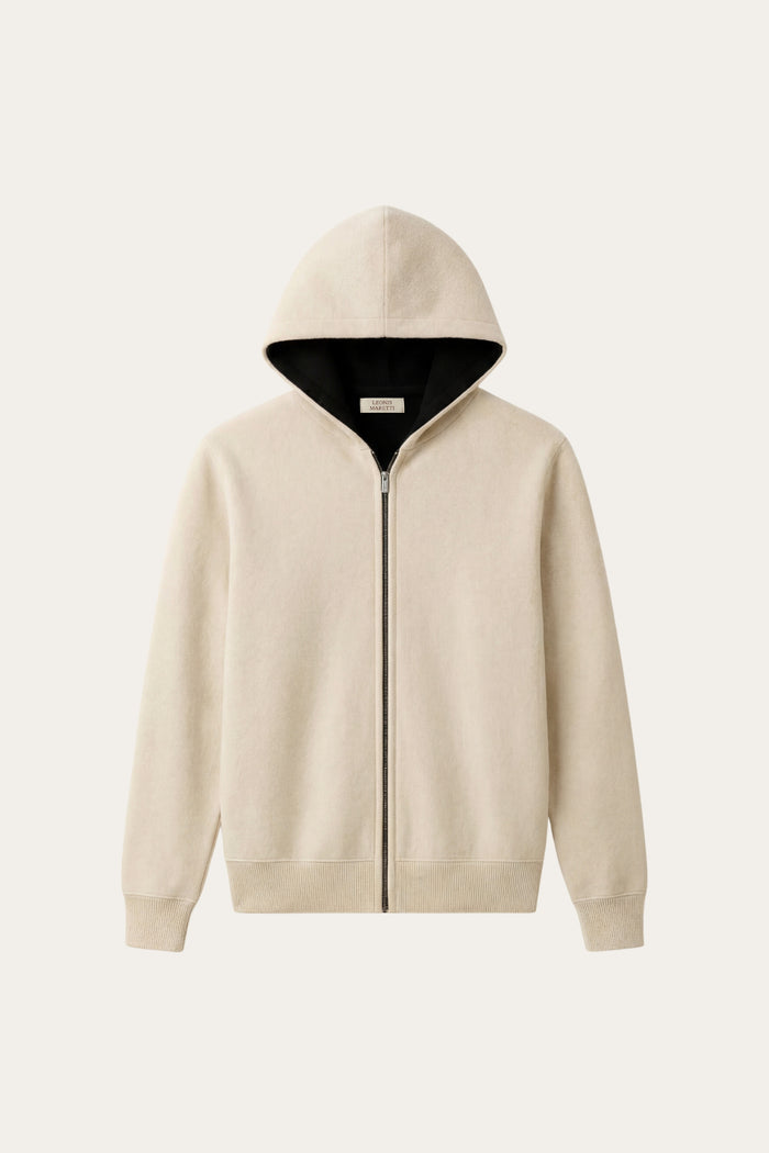 Novaro Hooded Zip Knit Ivory/Black